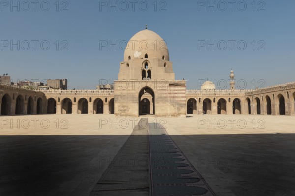 The interior architecture of the courtyard and dome of Ibn Tulin Mosque in Cairo, one of the oldest