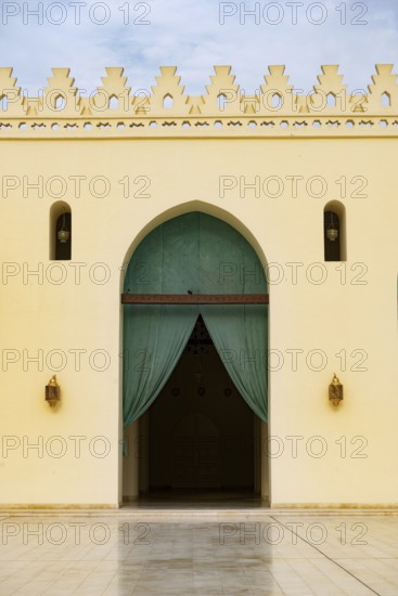Arched doorway to the prayer hall of historic Mosque of al-Hakim, also known as Al-Anwar, named
