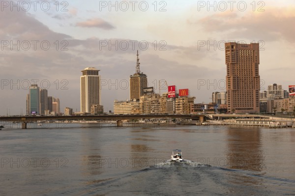 Cairo, Egypt, November 26th 2022 Cairo city skyline with Ramses Hilton Hotel over the River Nile