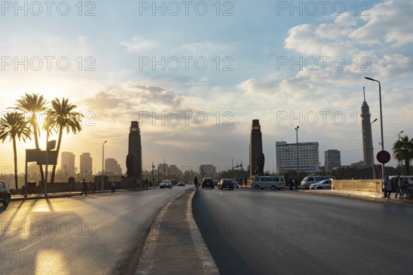 Cairo, Egypt. November 26th 2022 Qasr El Nil Bridge over the River Nile near Tahrih Square in