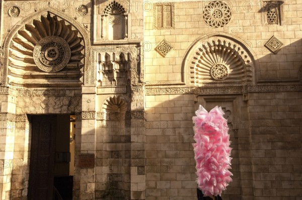 Cairo, Egypt. 18th December 2009 Cotton Candy Seller outside the Al Aqmar Mosque, Sharia Moez al