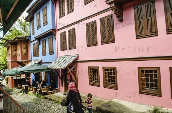 Bursa, Turkey. April 21st 2014 Pretty coloured houses along a side street in Bursa City, turkey