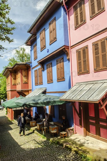 Bursa, Turkey. April 21st 2014 Pretty coloured houses along a side street in Bursa City, Turkey