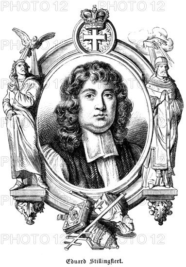 Edward Stillingfleet (1635-1699) England, English theologian, bishop, author, symbols, crown,