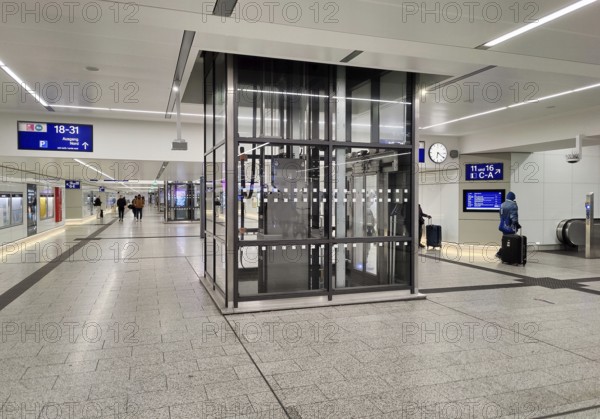 Bright pedestrian tunnel to the platforms after renovation work, central railway station, Dortmund,
