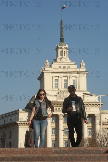 Sofia, Bulgaria, June 4th 2019 Bulgarian People in front of the former Communist Party Building,
