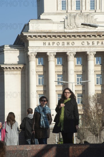Sofia, Bulgaria, April 1st 2019. Bulgarian People in front of the former Communist Party Building,