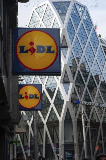 Sofia, Bulgaria, June 4th 2019 Sign for Liddle Supermarket close to the European Parliament