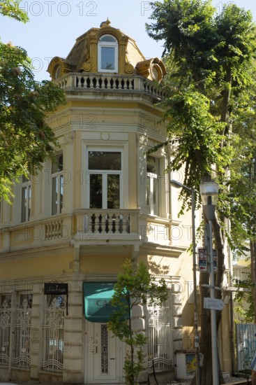 Varna, Bulgaria, September 6th 2020 Classic architecture of a cafe in a trendy neighbourhood of