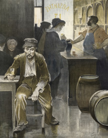 On the way to insanity through alcohol abuse, excessive consumption, around 1910, France,