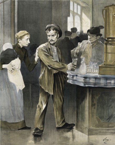 Symbolic alcohol abuse, payday, day on which wages or salaries are paid out. Man standing at a bar