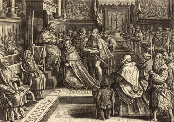 History of the Medici, picture shows the coronation of Cosimo I de' Medici by Pope Pius V in 1569