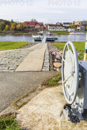 Elbe ferry between Diesbar-Seußlitz and Niederlommatzsch, Diesbar-Seußlitz ferry terminal, Saxony,
