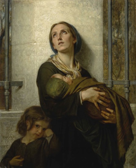 Hugues Merle (1822 - 1881), French painter: The Forgotten, The Poor Mother, A desperate mother