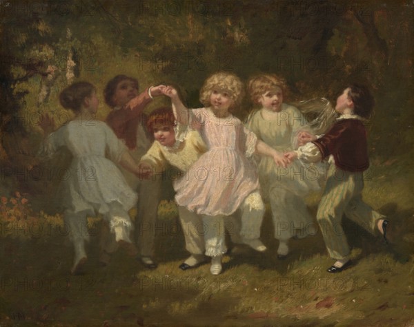 Hugues Merle (1822 to 1881), French painter: Children Playing in a Park, Children Playing in a Park