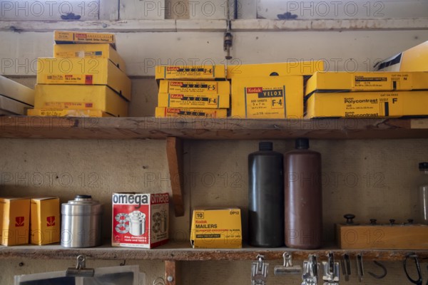 Grand Canyon National Park, Arizona - Boxes of photography supplies in the historic Kolb Studio on