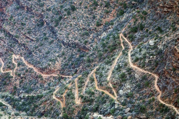 Grand Canyon National Park, Arizona - Switchbacks on Bright Angel Trail. The popular trail descends