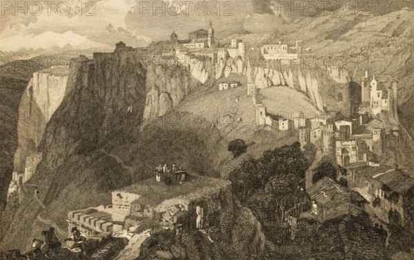 Ronda, Málaga province, Andalusia, Spain, city at peak level, protected location, mountainous