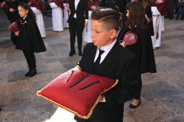 Sicily, Trapani, Good Friday mystery procession La Processione dei Misteri, groups accompany the