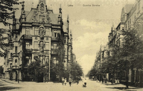 Historical postcard around 1900, Goethe Straße in Lehe, district of Bremerhaven, Germany,