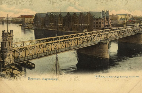 Historical postcard around 1900, Bremen, Hagensburg, Germany, reproduction of a postcard,