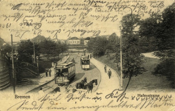 Historical postcard around 1900, Bremen, Hafernstraße, Germany, reproduction of a postcard,
