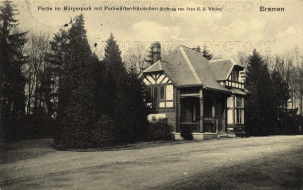 Historical postcard around 1900, Bremen, foundation of H.D. Wätjeu, parkwächter-Häuschen, Germany,