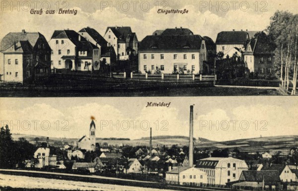 Historical postcard around 1900, Bretnig, today a district of the town of Großröhrsdorf in the