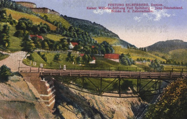 Historical postcard around 1900, Silberberg Fortress, Donjon, today Twierdza Srebrna Gora in Lower