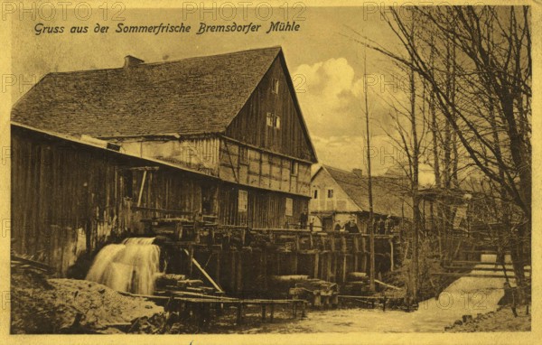 Historical postcard around 1900, summer holidays Bremsdorfer Mühle, Oder-Spree district,