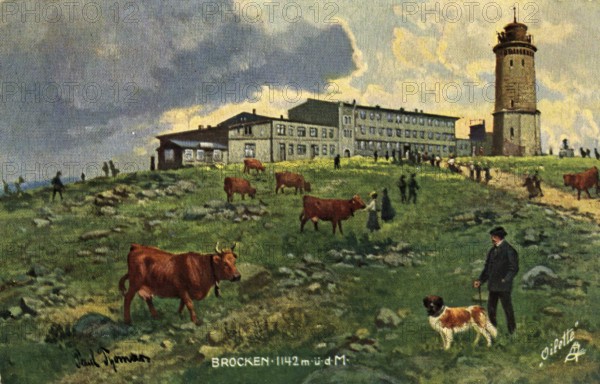 Historical postcard around 1900, Brocken im Harz, Saxony-Anhalt, Germany, reproduction of a