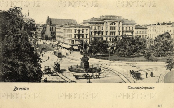 Historical postcard around 1900, Breslau, Tauentzienplatz, today Wroclaw, Lower Silesia, Poland,