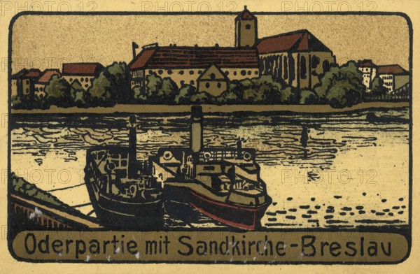 Historical postcard around 1900, Breslau, Oder with sand church, today Wroclaw, Lower Silesia,