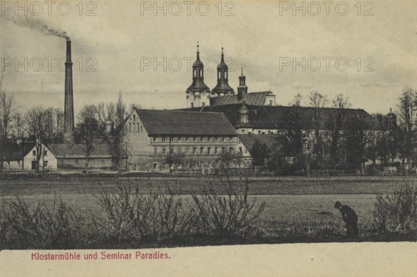 Historical postcard around 1900, Klostermühle und Seminar Paradies, Cistercian monastery paradise,