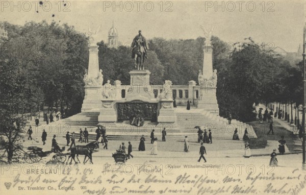 Historical postcard around 1900, Kaiser Wilhelm monument in Breslau, today Wroclaw, Lower Silesia,