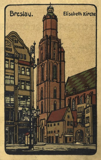 Historical postcard around 1900, Elisabeth church in Breslau, today Wroclaw, Lower Silesia, Poland,