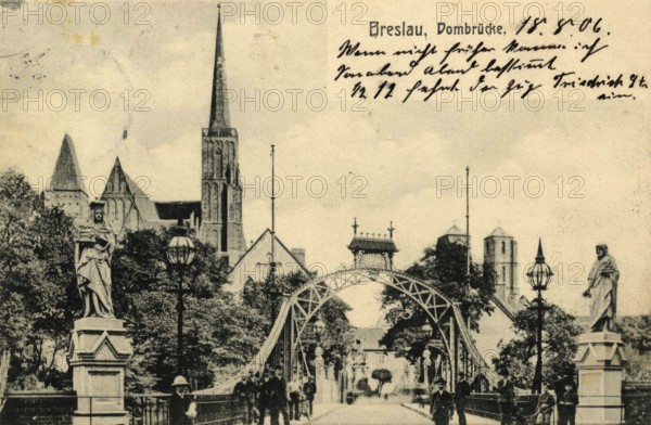 Historical postcard around 1900, cathedral bridge in Breslau, today Wroclaw, Lower Silesia, Poland,
