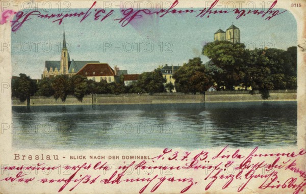 Historical postcard around 1900, view of Cathedral Island, Wroclaw, today Wroclaw, Lower Silesia,