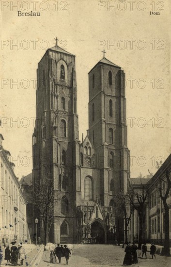 Historical postcard around 1900, Wroclaw Cathedral, today Wroclaw, Lower Silesia, Poland,