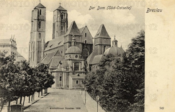 Historical postcard around 1900, the cathedral from the south-east side, Wroclaw, today Wroclaw,