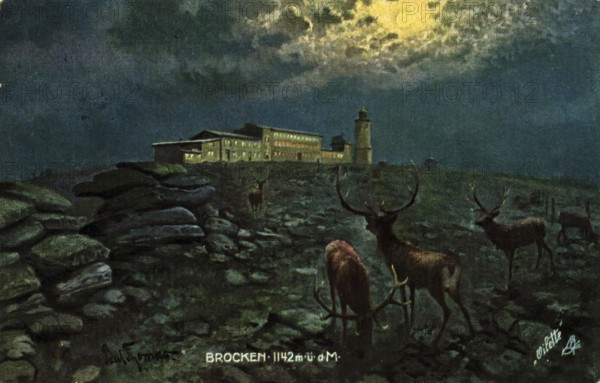 Historical postcard around 1900, Brocken im Harz, Saxony-Anhalt, Germany, reproduction of a