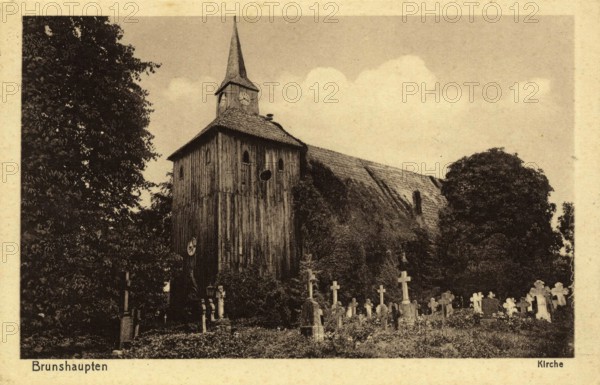 Historic postcard around 1900, Baltic resort Brunshaupten i.M., church, historic place on the