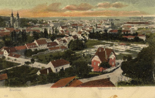 Historical postcard around 1900, Bruchsal, Baden-Württemberg, Germany, reproduction of a postcard,