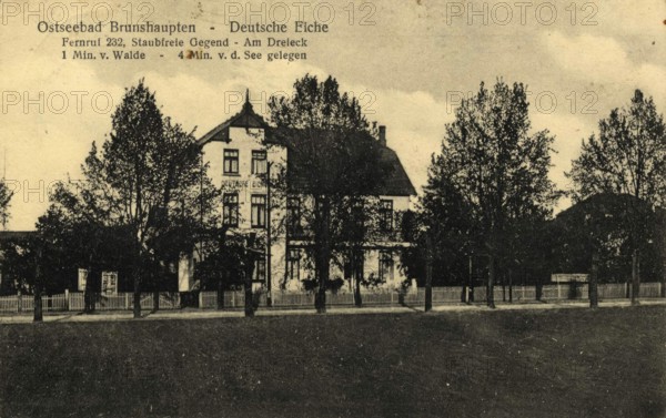 Historic postcard around 1900, Baltic resort Brunshaupten i.M, Deutsche Eiche, historic place on