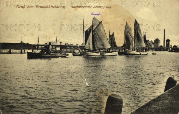 Historical postcard around 1900, Brunsbüttelkoog, Schleswig-Holstein, Germany, reproduction of a
