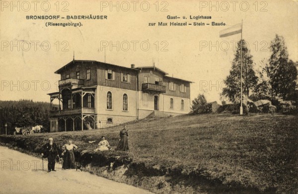 Historical postcard around 1900, Bronsdorf - Baberhäuser, Krkonoše Mountains, places in the