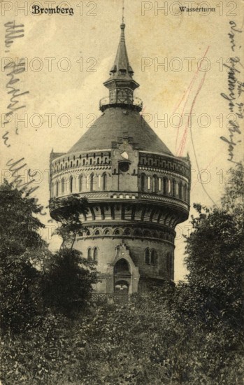 Historical postcard around 1900, Bromberg, water tower, today Bydgoszcz, in the Polish