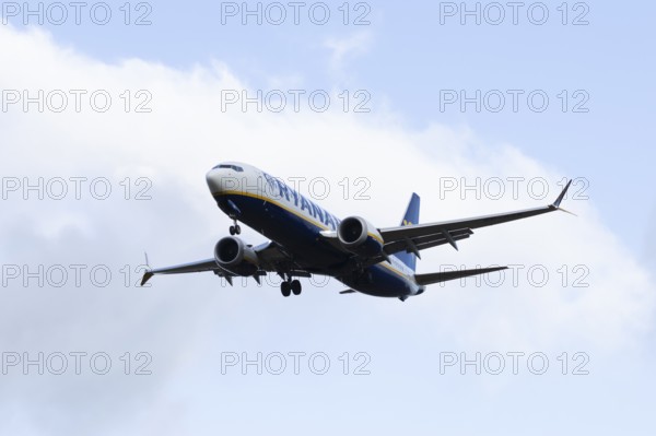 Boeing 737 commercial passenger airliner jet aircraft of Ryanair airways in flight on approach to