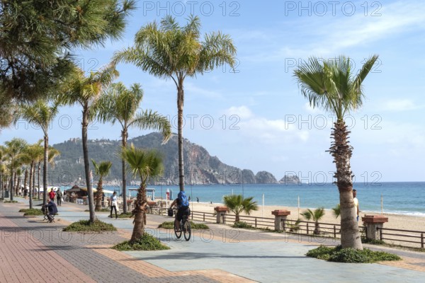 Alanya, Turkey. April 8th 2021 The palm tree lined sea cycle path Alanya peninsula on the Turkish