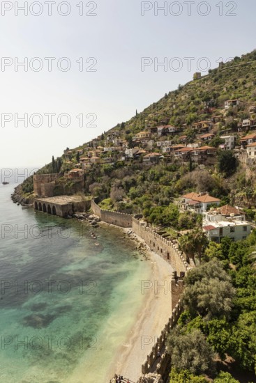Alanya, Turkey. April 7th 2021 Beautiful view of Alanya peninsular and the old Shipyard and castle